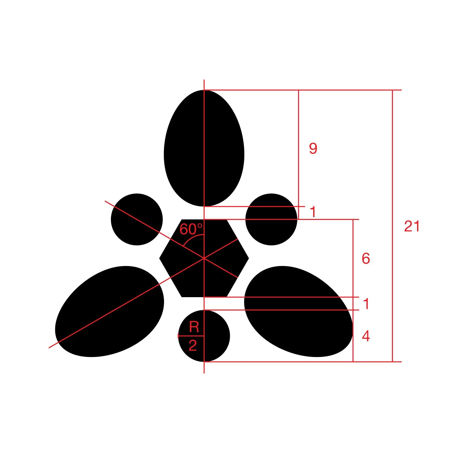 EDC Free symbol technical drawing with measurements and specifications
